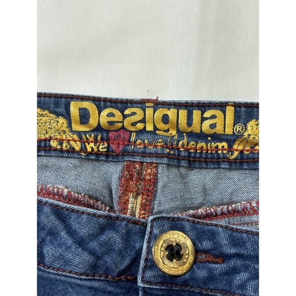 Desigual Jeans Embroidered Stripe Womens 34  Accent Boho 36D2674 Zipper Pocket - Picture 4 of 10